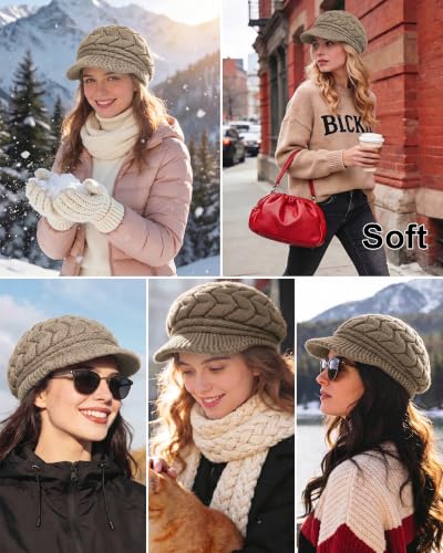 Loritta Womens Winter Beanie Hats, Thick Warm Beanie with Visor Brim - color: Coffe