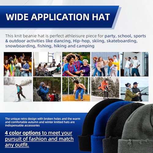 Frayed Knit Hat Winter Beanie for Men Women Hip-hop Slouchy Ripped Knitted Hat Unisex Skull Caps Ski Hat Watch Caps - color: Mg-zzm24pd38-blue