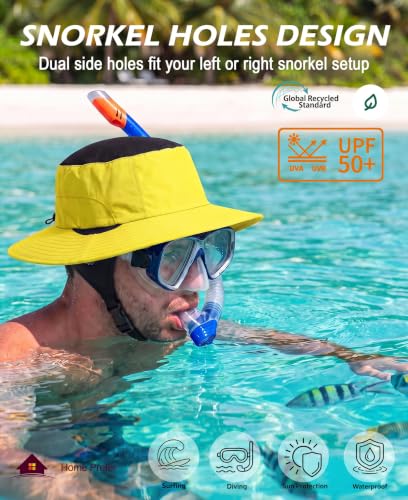 Home Prefer Surf Bucket Hat with Chin Straps Snorkel Hole for Men Women - color: Bright Yellow