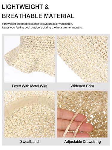 sy soul young Women's Straw Sunhat Wide Brim Hand Woven Beach Bucket Hat - color: Beige & Khaki