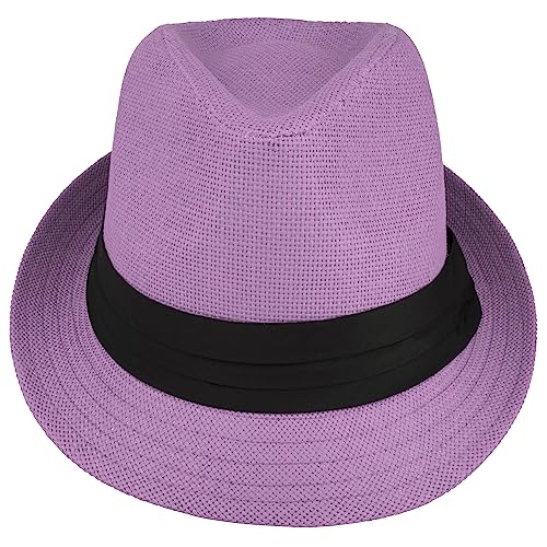 Gelante Summer Fedora Panama Straw Hats with Black Band - color: Purple, size: Large-X-Large