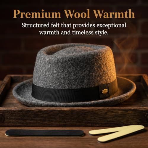 Wool Pork Pie Hat for Men Women, Vintage Fedora Hats 100% Wool Felt Short Brim Porkpie Hat Gentleman Jazz Trilby Hats Unisex - color: Grey, size: Small