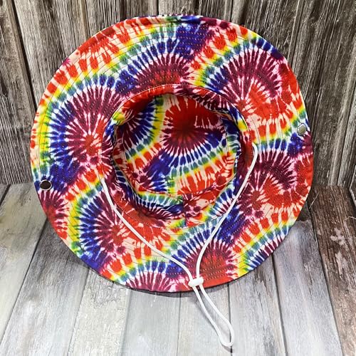 Funny Sun Hat for Men Women Wide Brim Bucket Hat Hiking Boonie Hat Summer Beach Fishing Caps - color: Rainbow Tie Dye