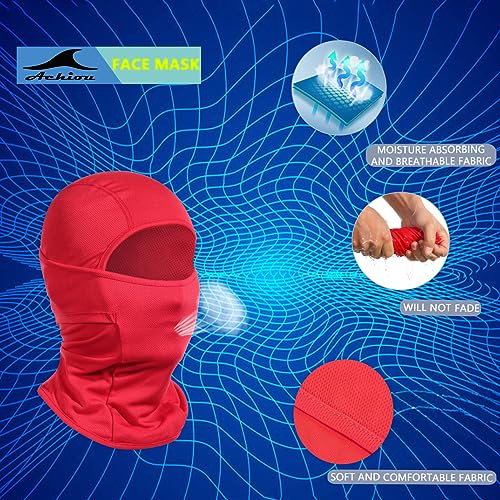 Achiou Ski Mask for Men and Women, Lightweight UV Balaclava Face Cover - color: Red