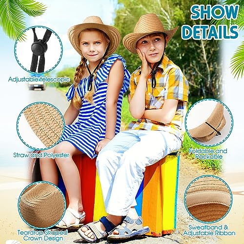 SATINIOR 12 Set Kids Cowboy Hats Bulk with Bandanas - color: Khaki