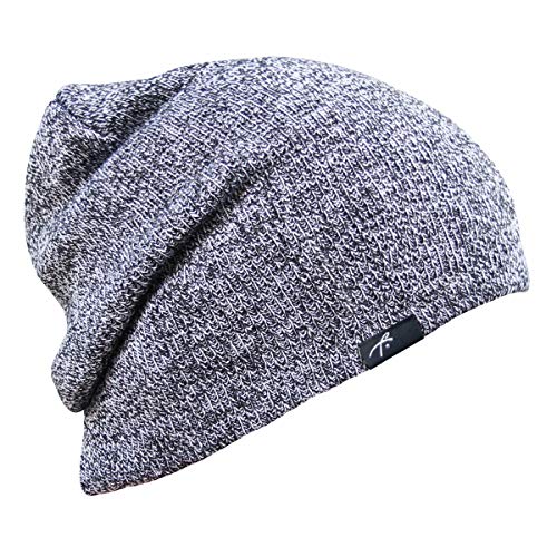 Grace Folly Slouchy Beanie for Men & Women, Cuffed Acrylic Knit Winter Hat - color: Black Heather