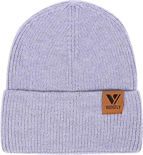Vgogfly Beanie Men Slouchy Knit Skull Cap Warm Stocking Hats Guys Women Striped Winter Beanie Hat Cuffed Plain Hat - color: Purple