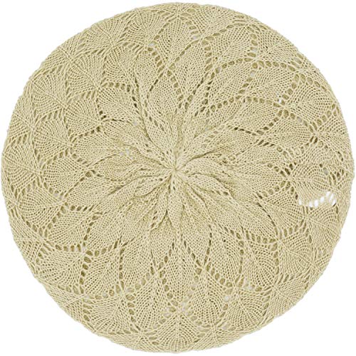 an Womens Lightweight Cut Out Knit Beanie Beret Cap Crochet Hat - Many Styles - color: Beige Diamond Stripe