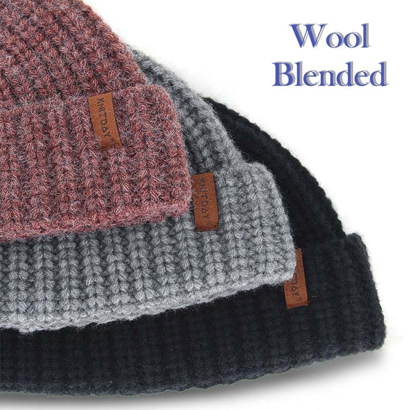 Chunky Wool Fisherman Short Beanie Hats Skull Cap for Men, Mens Thick Skater Streetwear Fishermans Beanie Daily Hat - color: Brown