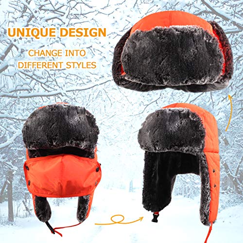 Winter Boy Trapper Trooper Hat Outdoor Warm Girls Ski Cap Windproof Mask Ear Flaps Hats for Kids - color: Orange-adult, size: One Size