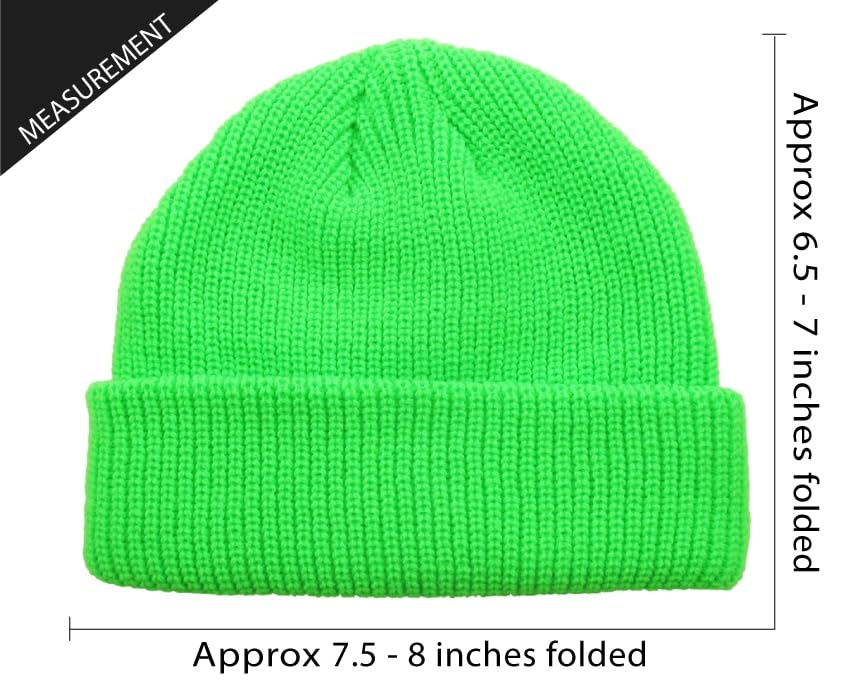 Fisherman Short Beanie Leon Roll up Trawler Classic Skullcap Hipster Beanie Warm Winter Hats Acrylic Ribbed Knit Cuff Daily - color: Neon Green