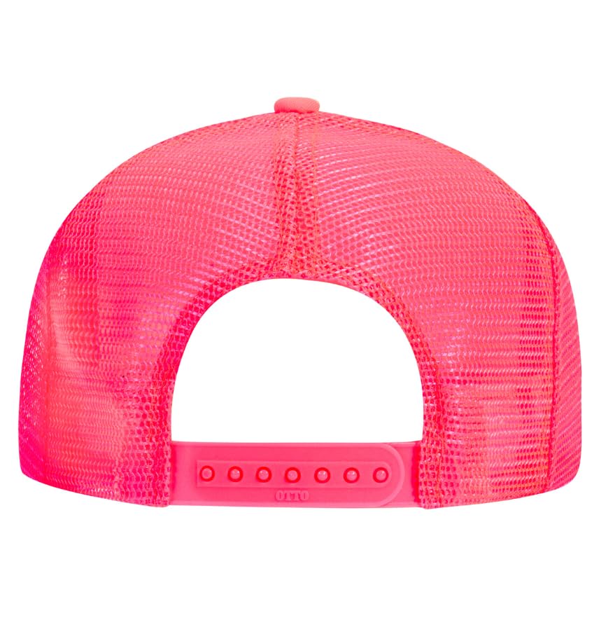 Otto Cap 5-Panel High Crown Mesh Back Trucker Hat - color: Neon Pink