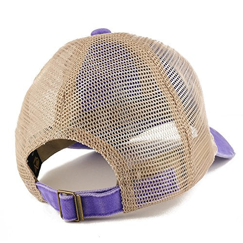 Trendy Apparel Shop Pigment Dyed Front Mesh Back Frayed Bill Trucker Cap - color: Purple