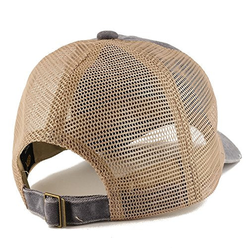 Trendy Apparel Shop Pigment Dyed Front Mesh Back Frayed Bill Trucker Cap - color: Grey