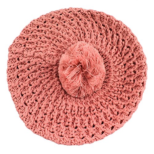 Morehats Thick Crochet Knit Pom Pom Beret Winter Ski Hat - color: Pink
