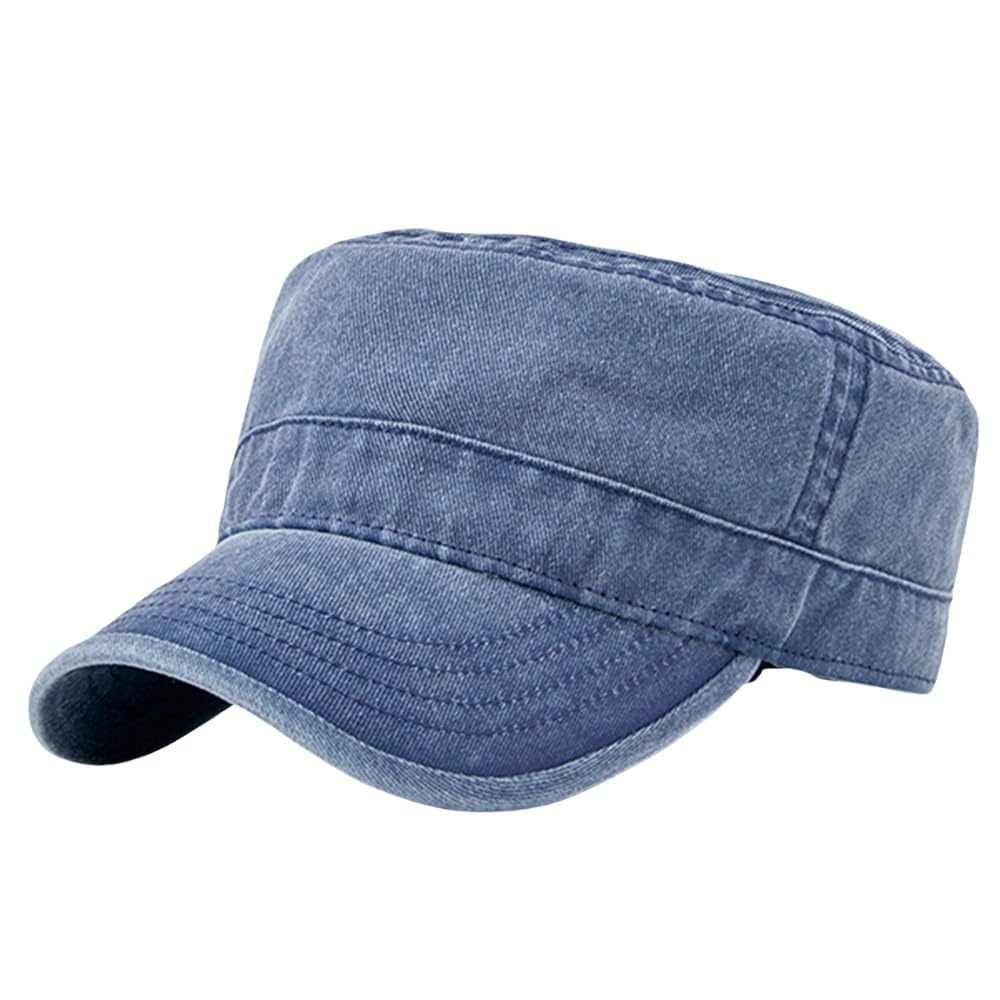 Denim Wash Military Cadet Cap Dad Casual Army Flat Top Sun Hat Big Head Men Women Large Baseball Caps M XL - color: Dark Green