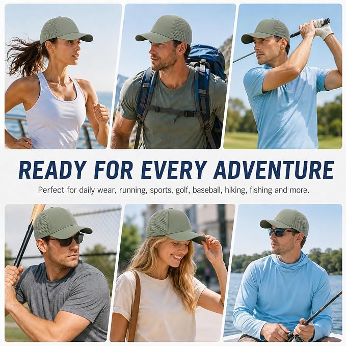 Quick Dry Baseball Cap Mesh Snapback Hat Golf Ball Cap for Men Women - color: Olive Green