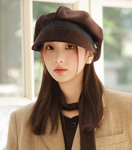URAWOW Newsboy Cap for Women with Visor Fall Beret Hats for Women Ladies Slouchy Fashion Accessories Classic Casual - color: Style B-dark Coffee