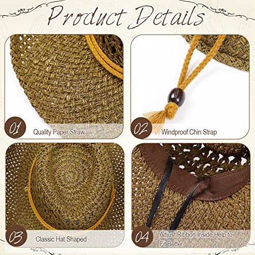 Newcotte 9 Pack Straw Cowboy Hats for Women Men - color: Khaki, Beige, Coffee