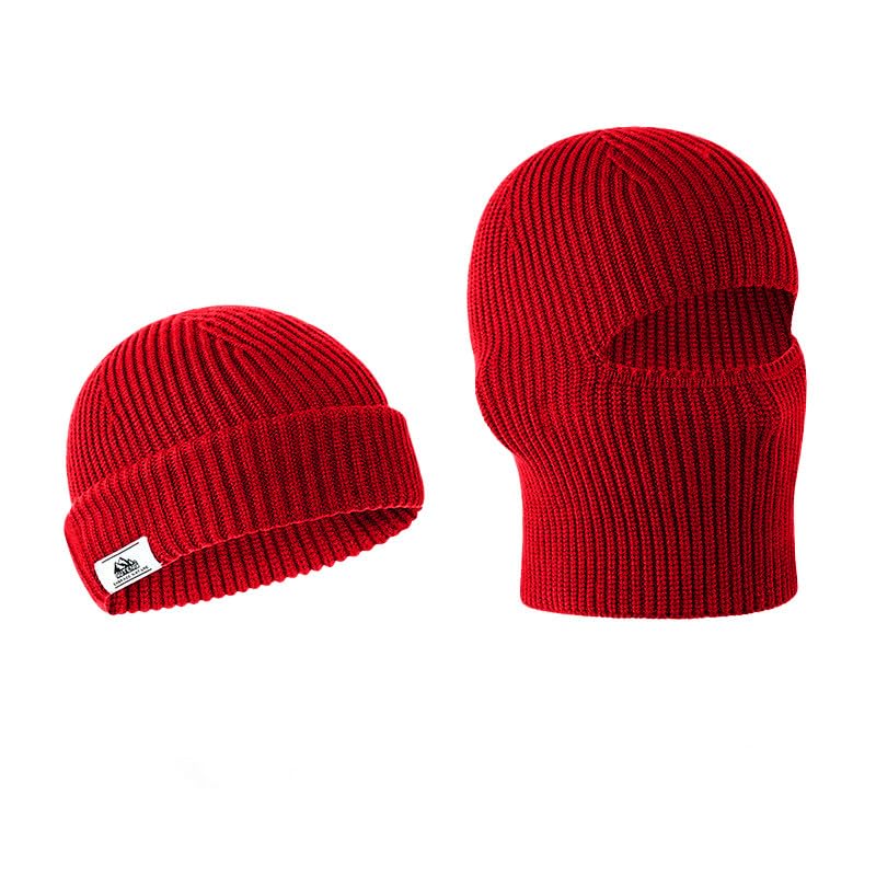Balaclava Ski Mask Cold Weather Balaclava Mask Warm Face Mask Balaclava and Beanie Hats for Men 2 in 1 - color: Red