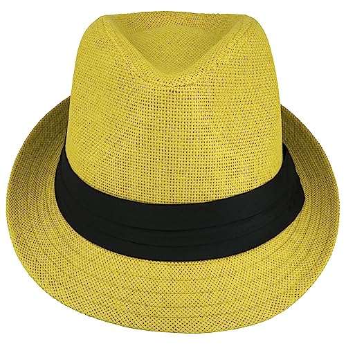 Gelante Summer Fedora Panama Straw Hats with Black Band - color: Gold, size: Large-X-Large