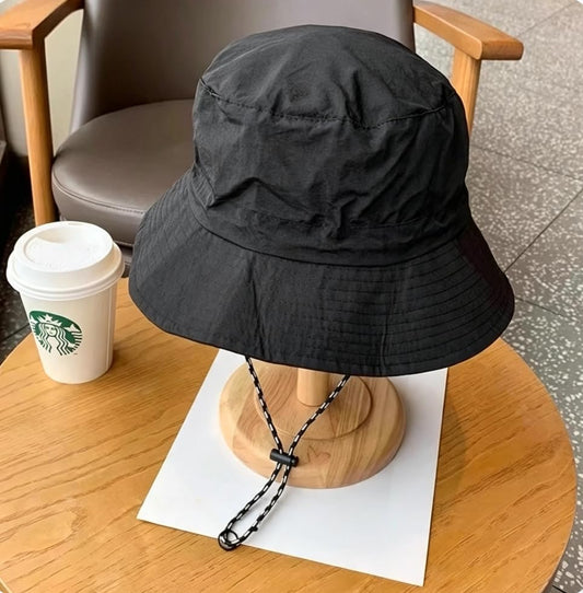 Unisex Foldable Bucket Hat Sun Protection Packable with Windproof Chin Strap & Storage Pouch for Hiking Fishing Camping - color: Black