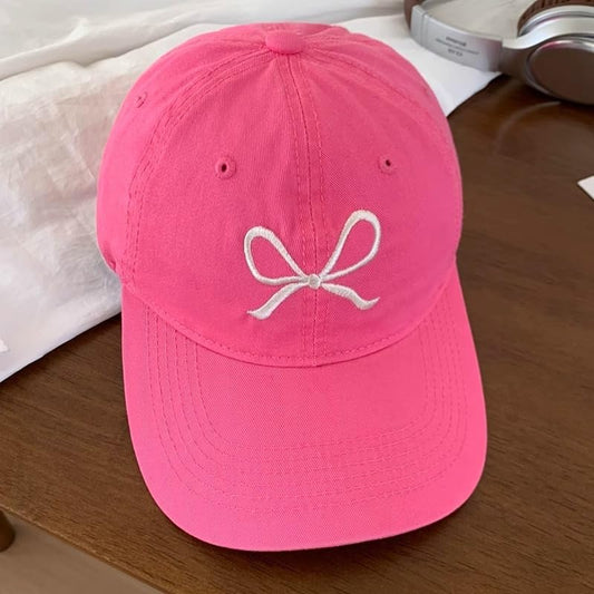 Unisex Bow Embroidery Baseball Cap Adjustable Outdoor Mom Sun Hat - color: Red