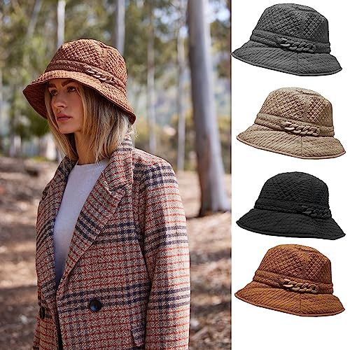Foldable Water Repellent Quilted Rain Hat w/Adjustable Drawstring, Bucket Cap - color: Cl6029 Gray