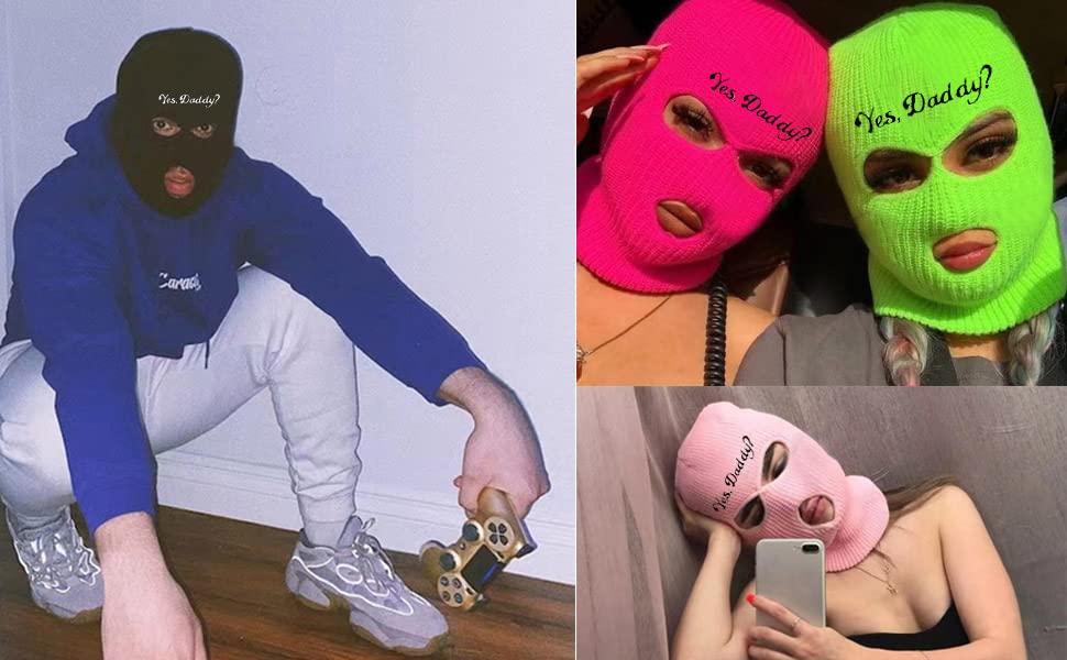 3 Hole Ski Mask Yes Daddy Funny Balaclava Sexy Face Mask for Men Women - color: White