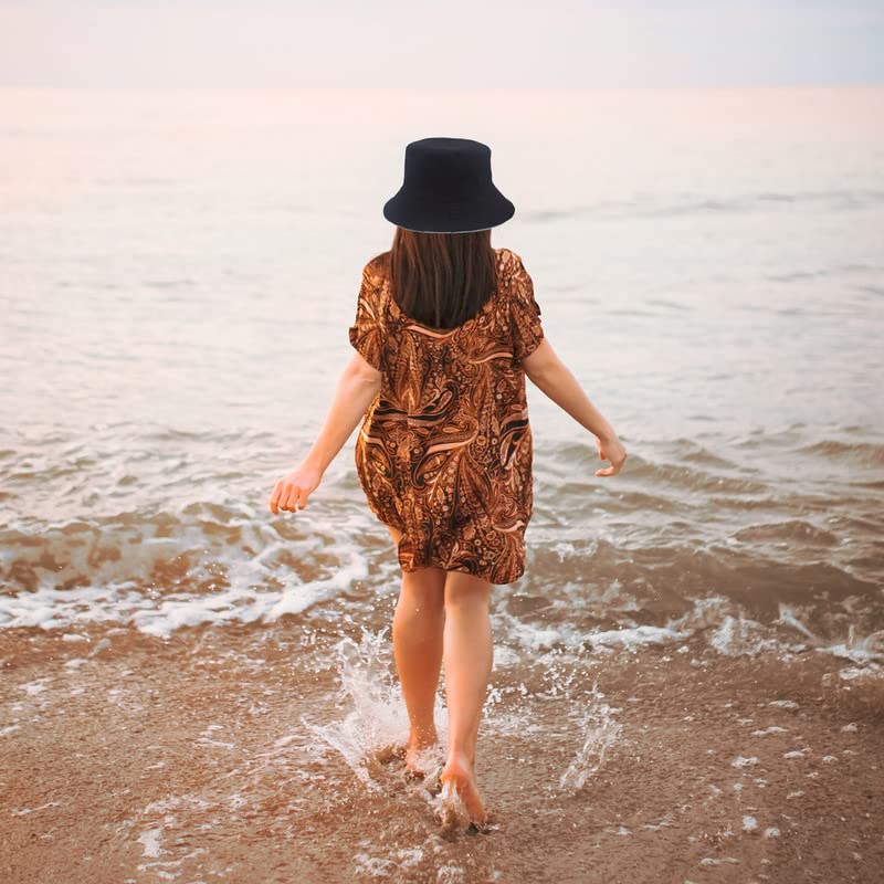 Bucket Hat Cotton Double-Side-Wear Reversible Sun Hat for Women Men, Summer Vacation Travel Beach Packable Fisherman Hat - color: Black Checkerboard