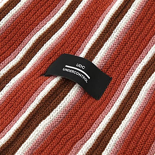 UNDERCONTROL Flexible Fit Logo Embroidery Unisex Fall Winter Thin Long Acryl Trawler Beanie Knit Slouchy Skull Ski Hat Korea - color: Vertical Stripe Brick Red