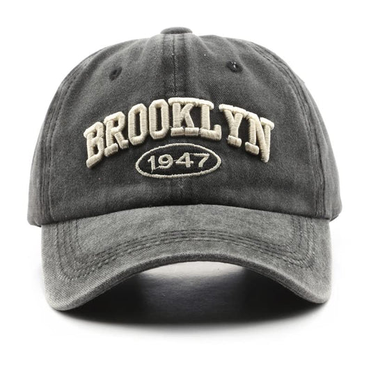 Brooklyn Hat Vintage Brooklyn 1947 Dad Hat Washed Cotton Unstructured Baseball Cap for Men & Women - color: Black