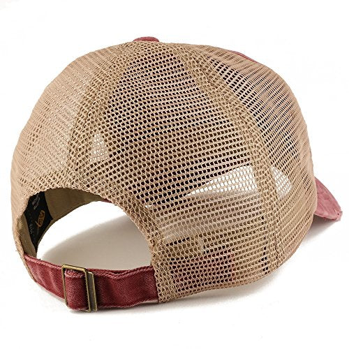 Trendy Apparel Shop Cherry Patch Pigment Dyed Mesh Back Frayed Bill Trucker Cap - color: Wine