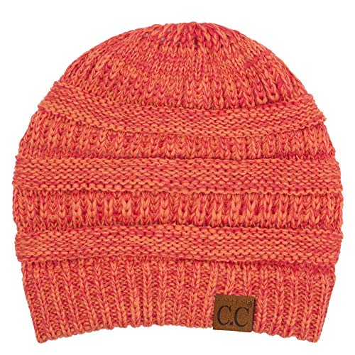 CC Classic Winter Fall Trendy Chunky Stretchy Cable Knit Beanie Hat - color: 2 Tone Peach
