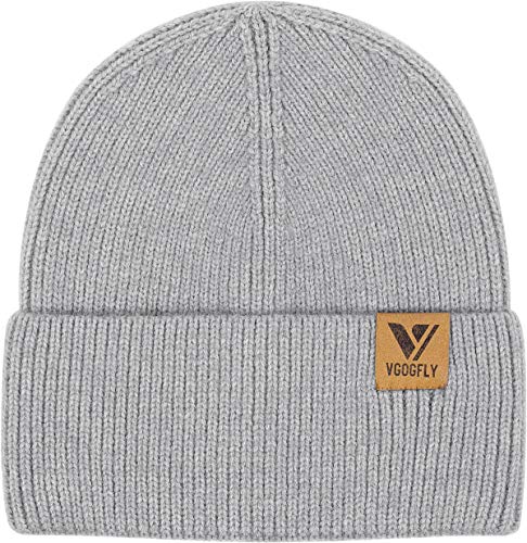 Vgogfly Beanie Men Slouchy Knit Skull Cap Warm Stocking Hats Guys Women Striped Winter Beanie Hat Cuffed Plain Hat - color: Light Grey
