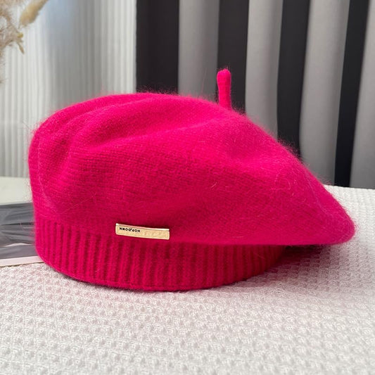 Yanmucy Beret Hat Women Girl, Fluffy Knitted French Beret Warm Classic Beanie Hats Cap for Ladies Men Winter Autumn - color: Red