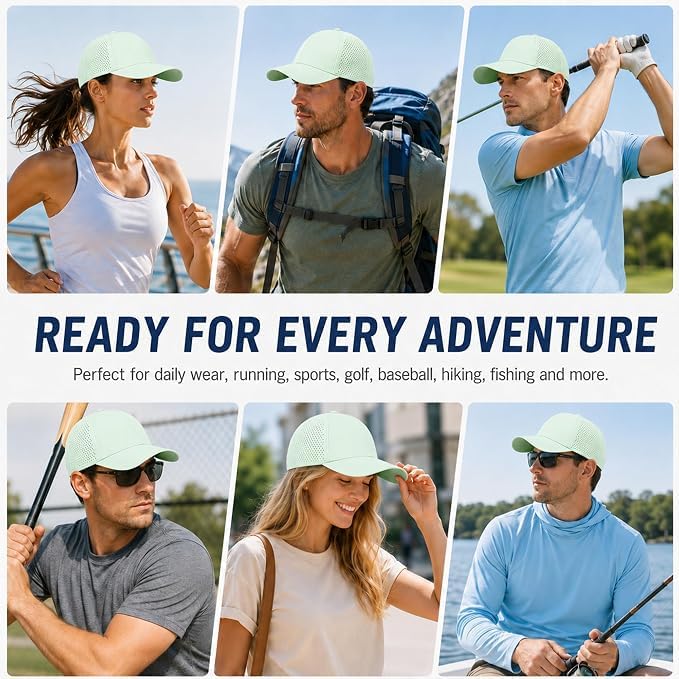 Quick Dry Baseball Cap Mesh Snapback Hat Golf Ball Cap for Men Women - color: Light Green