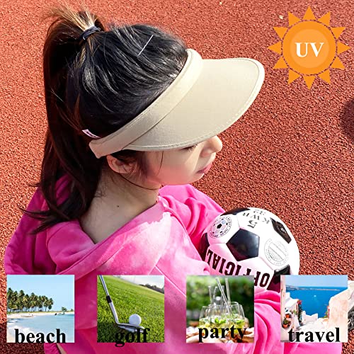 2 Pack Sun Visor Hats Women Men Clip On Wide Brim Visors Hat Outdoor Sports Golf Beach Travel Tennis Caps - color: Khaki