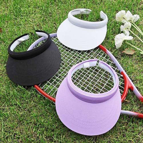 3 Pack Sports Sun Visor Hat Women Men Adjustable Clip On Visors Outdoor Golf Beach Cap - color: Black, White, Purple