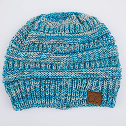 CC Classic Winter Fall Trendy Chunky Stretchy Cable Knit Beanie Hat - color: Teal Mix