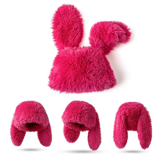 Fluffy Bunny Ear Beanie Y2K Faux Fur Hat with Long Ears Cute Warm Plush Hat - color: Yellow