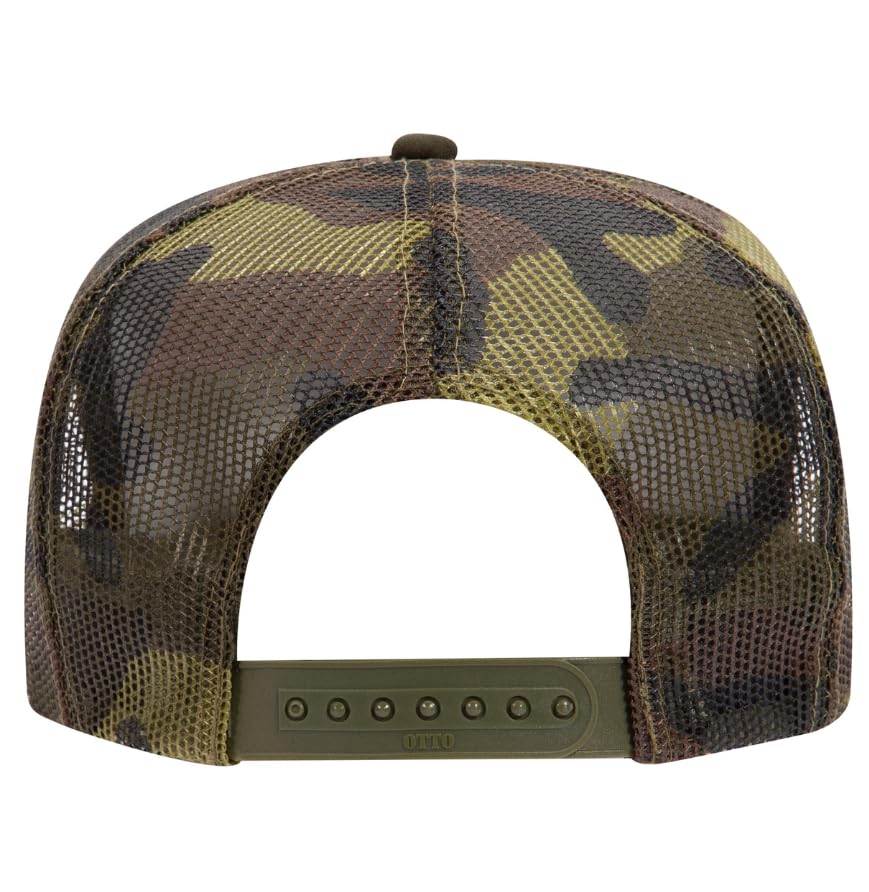 Otto Cap 5-Panel High Crown Mesh Back Trucker Hat - color: Camo/Olive Front