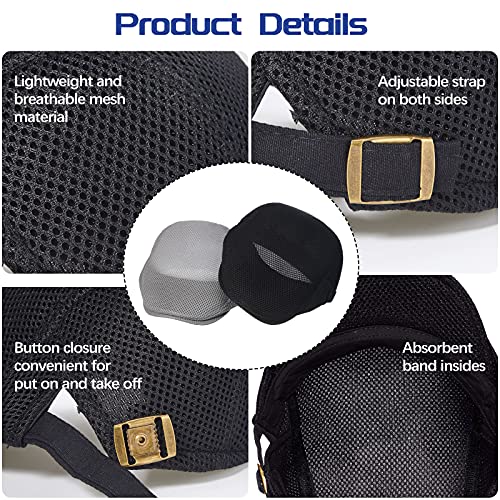 Geyoga 3 Pcs Mesh Newsboy Cap, Adjustable Mesh Cap - color: Black, Deep Gray, Royal Blue