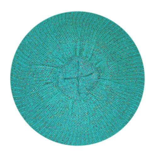 Morehats Women's Warm Metallic Stripe Knit Beret Hat - color: Teal