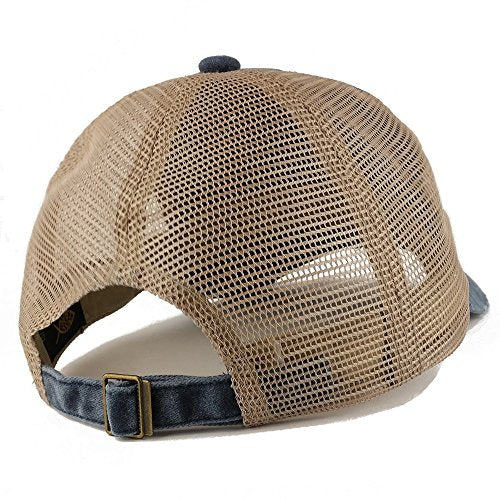 Trendy Apparel Shop Pigment Dyed Front Mesh Back Frayed Bill Trucker Cap - color: Navy