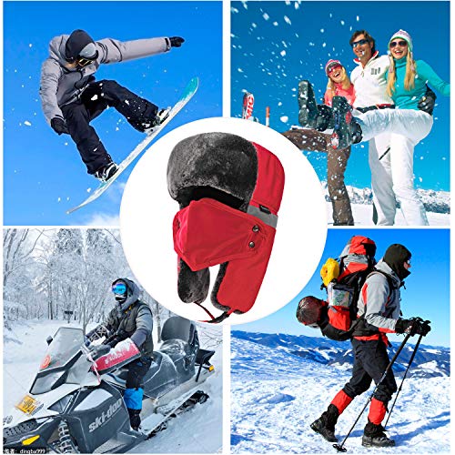 Winter Trapper Hats Ushanka Russian- Men Women Trooper Ear Flaps Hunting Face Masks Ski Snow Cold Weather - color: Red