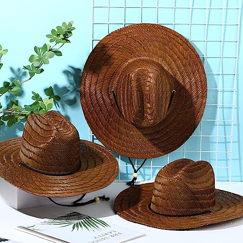 3 Pcs Men's Classic Straw Hat Summer Sun Beach Hat Wide Brim Sun Outdoor Hats for Men and Women - color: Brown