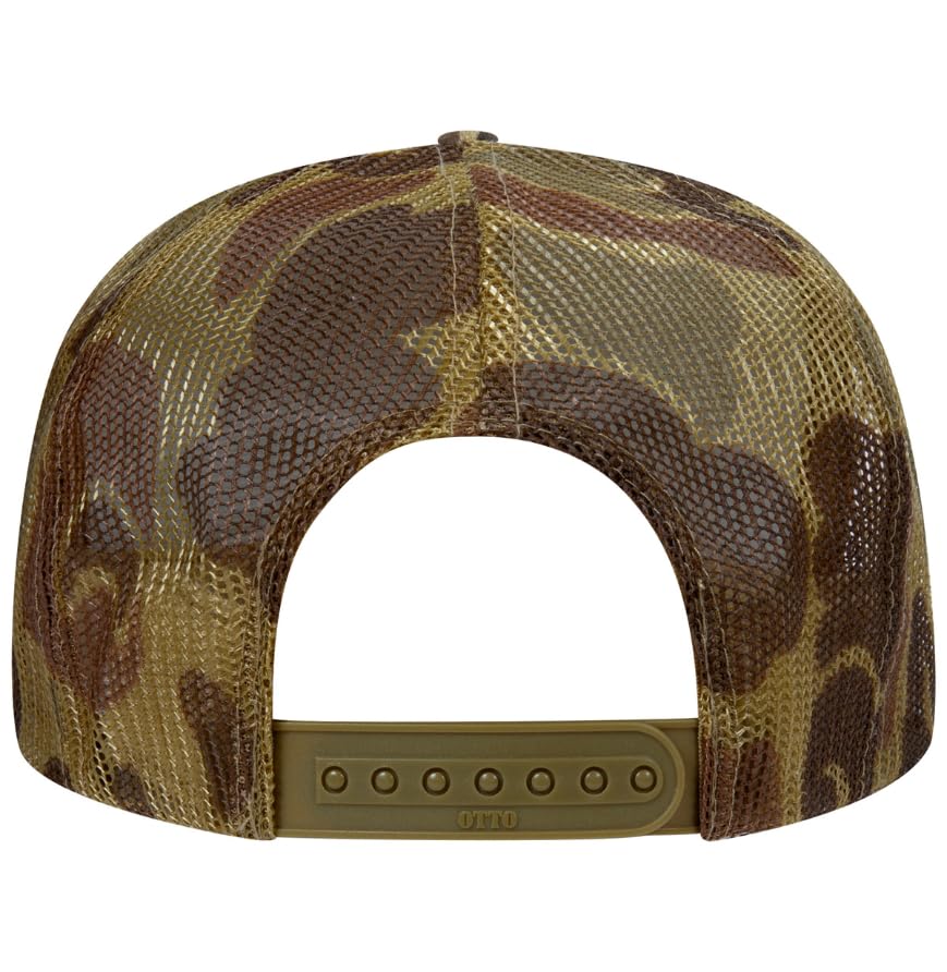Otto Cap 5-Panel High Crown Mesh Back Trucker Hat - color: Camo/Light Loden Front