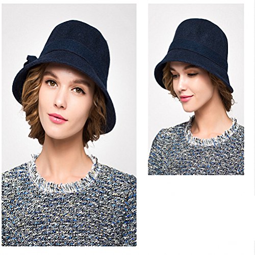Maitose™ Women's Wool Felt Flowers Church Bowler Hats - color: Blue