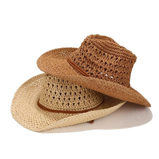 Men's Floppy Packable Straw Hat Beach Cap Newsboy Fedora Sun Hat, Big Brim, Adjustable Chin Strap - color: Khaki-a